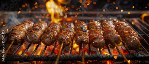 Assorted Skewers of Food Cooking on a Grill
