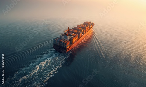 ultra large container vessel at sea. box ship spelled containers hip on a beautiful ocean with lot of containers.