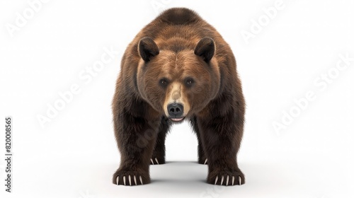 Brown grizzly bear isolated on white. Front view 3D illustration. generative ai
