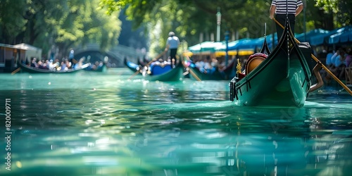 Exploring Venice's Canals: A Popular Tourist Activity in Riding Gondolas. Concept Venice, Gondolas, Canals, Tourism, Exploring