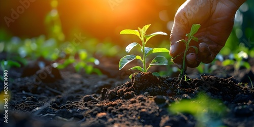 Cultivating a Seedling in Rich Soil under Sunlight for Gardening. Concept Gardening, Seedling, Soil Enrichment, Sunlight Exposure, Plant Cultivation