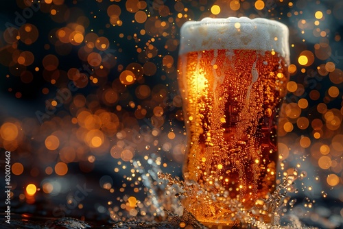 Illustration of beer thrown out with a strong splash, high quality, high resolution