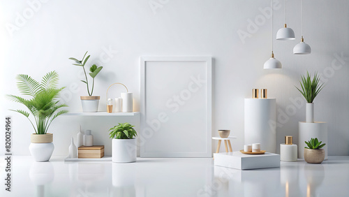 White background with a minimalist product setup, perfect for showcasing new items