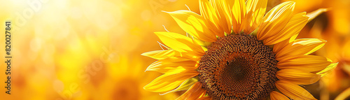 There is a big and bright yellow sunflower in the middle of the picture. The sunflower is in focus and has a blurred background with a gradient from yellow to white.