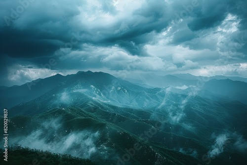A picture of a mountain range in a cloudy sky, high quality, high resolution