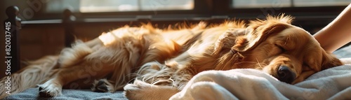 High view angle photo of a golden retriever dog sleeping belly up on a black table and a womans hand drying him with a white towel, Elle photoshoot, samsung s22, Daylight, sunlit,
