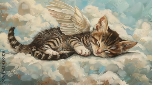 cute kitten angel in pet heaven oil painting for grief and remembrance fine art