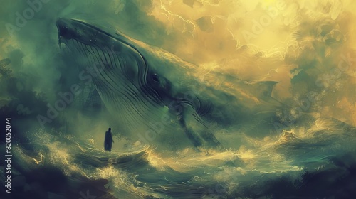 enigmatic biblical scene jonahs profound encounter within the whales tale digital painting