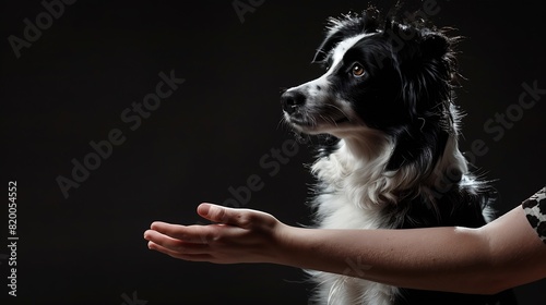Puppy learning to obey Dog training Owner giving prize to dog Isolated background Border collie blue merle : Generative AI