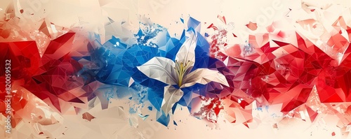 A red, white, and blue flower against a plain white background