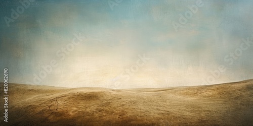 An image of beautiful minimalistic desert landscape with blue sky and white cloud. An abstract picture of desert surrounded by mountain of sand or sand hill and blue sky. Panorama concept. AIG42.