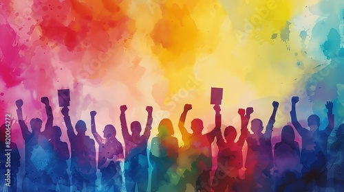 LGBTQ activism flat design front view protest theme watercolor triadic color scheme