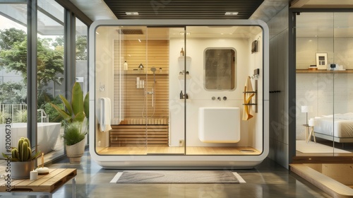 Illustration, prefabricated bathroom pods for efficient construction