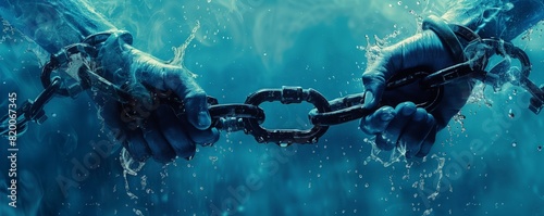 Two hands holding a chain in flowing water