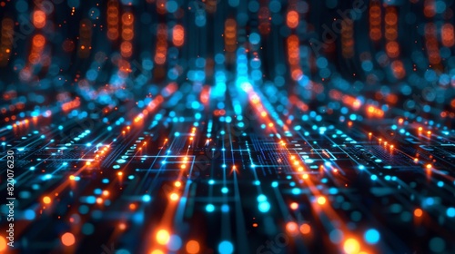 An abstract wallpaper showcasing a matrix of interconnected digital circuits and glowing nodes, resembling a network of data transmission pathways.