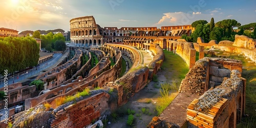 Exploring Italy's Historic Architecture and Roman Streets Through the Iconic Colosseum. Concept Travel Photography, Architectural Details, Historical Landmarks, Roman Street Scenes, Italy Exploration