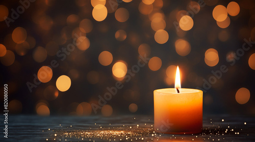 Candle light burning with sparkle and candle flame bokeh background