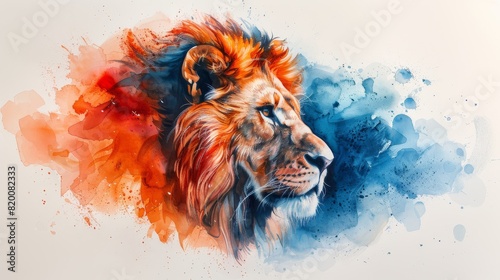 lion, in the style of whimsical watercolors, characterful pen and ink, light orange and navy
