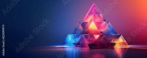 1905 19 Geometric of Triangles stacked to form a tower,neon colour background