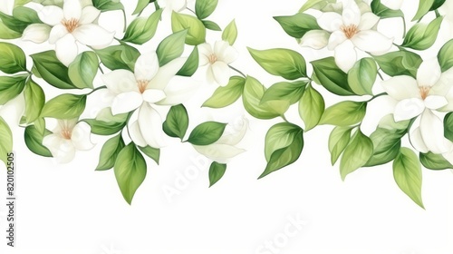 seamless pattern, Jasmine, Watercolor, white background