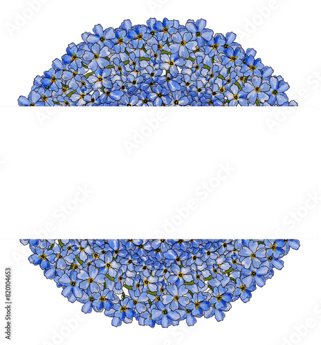 Cornice rettangolare con fiorellini azzurri, illustrazione isolata su sfondo bianco