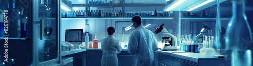In a stateoftheart laboratory, scientists collaborate on cuttingedge research in biochemistry, chemistry, and medical studies, using advanced equipment for pioneering experiments
