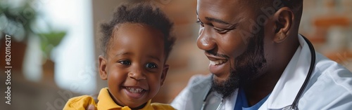 Pediatrician examining African American child's lung and heart sounds