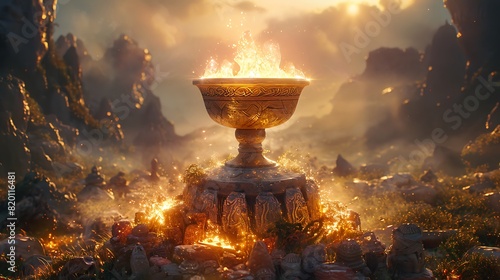 A radiant crystal chalice, brimming with shimmering elixir, perched gracefully atop a pedestal of ancient runes.