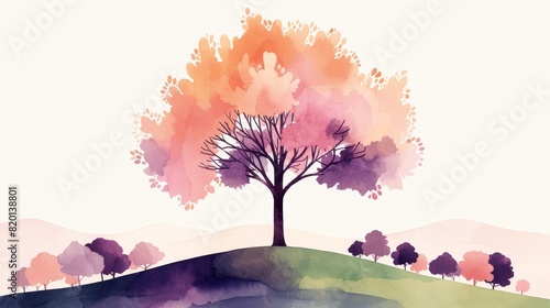 Soft pastel doodle of a cute tree, simple and sweet design for a tranquil and cheerful illustration