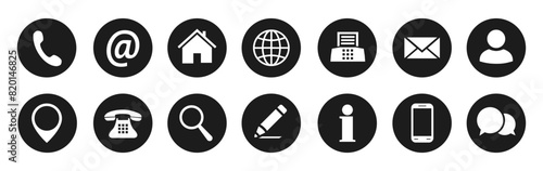 Set basic contact icons, communication button signs, call, mail, address, fax, user profile, phone number, correspondence