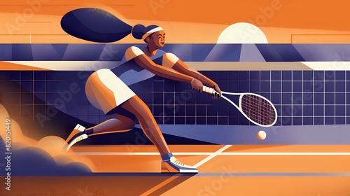 Vibrant Tennis Swing: Woman in Mid-Swing