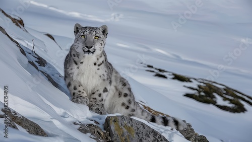 in the realm of snow and ice, the snow leopard reigns supreme, blending seamlessly with its wintry surroundings