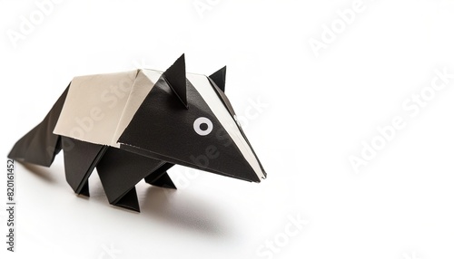 wildlife and nature concept paper origami isolated on white background of a black and white striped skunk - Mephitis mephitis - with copy space, simple starter craft for kids