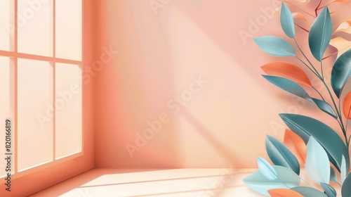 A warm, sunny room with a window casting light and shadows on vibrant, multicolored paper leaves with a soft backdrop
