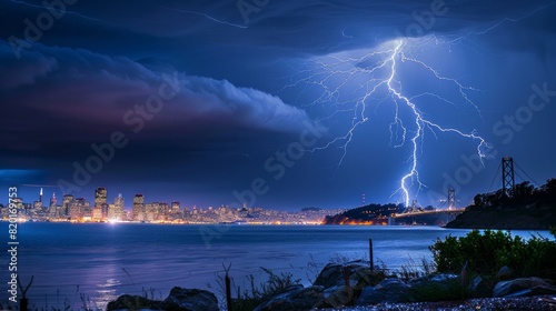 From Treasure Island, a striking lightning storm was visible over San Francisco, California