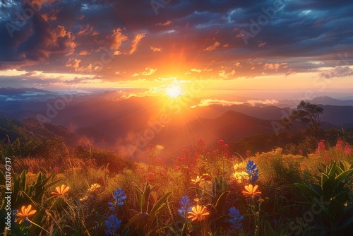 Capturing the sunset over the Smoky Mountains, the photographer's joy is evident in the rich colors and serene landscape, with illuminated flora details.