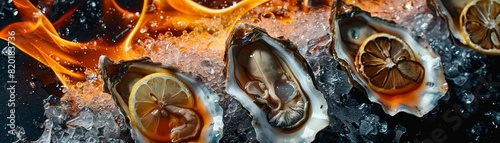 Oysters on the half shell, served with lemon and mignonette sauce, chic Parisian seafood bar