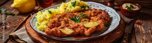 Wiener schnitzel, served with potato salad, traditional Viennese cafe