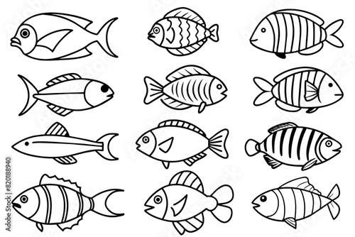 Fish line icon set