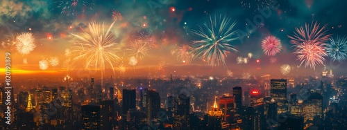 Stunning Fireworks Display Above Urban Skyline