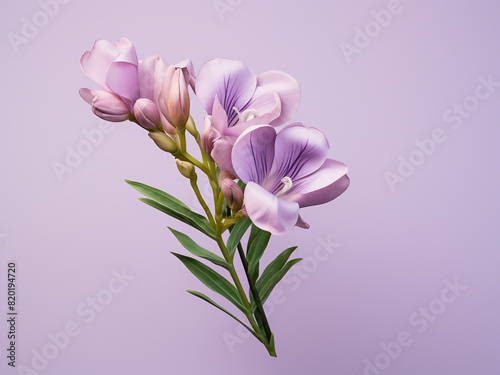 Soft lavender backdrop adorned with lovely purple freesia