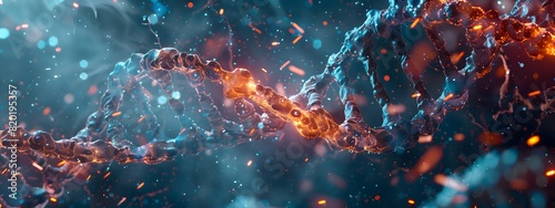 Fiery DNA Strand in Vibrant Blue Background