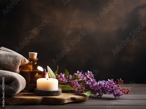 Spa ambiance with text space, showcasing aromatherapy and handmade cosmetics