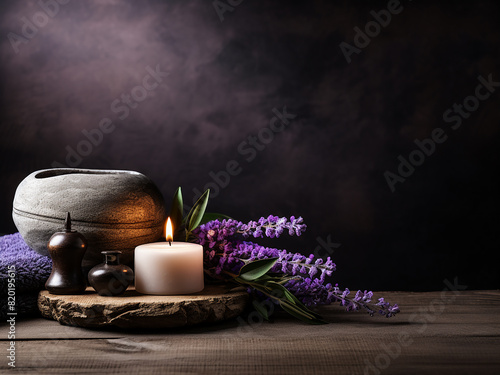 A spa-themed background invites with space for text, featuring aromatherapy and handmade cosmetics