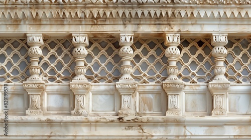 Vintage Ivory Parapet Wall with Intricate Lattice Work and Time-Worn Patina