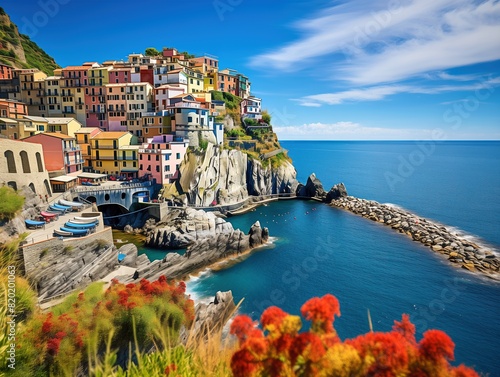 Picturesque Manarola, Italy with vibrant cliffside houses overlooking the Ligurian Sea, part of the stunning Cinque Terre