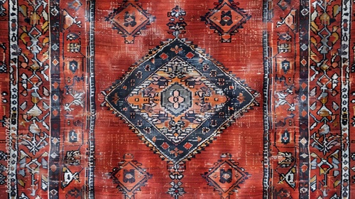 Detailed vintage-style traditional motifs of an Arabian retro Sadu red rug