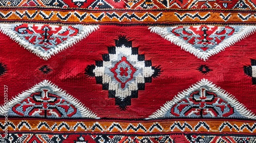 Detailed vintage-style traditional motifs of an Arabian retro Sadu red rug
