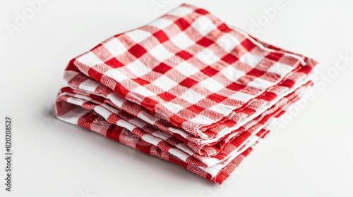 Isolated red checkered napkin front view on a white background, in a rustic chic style