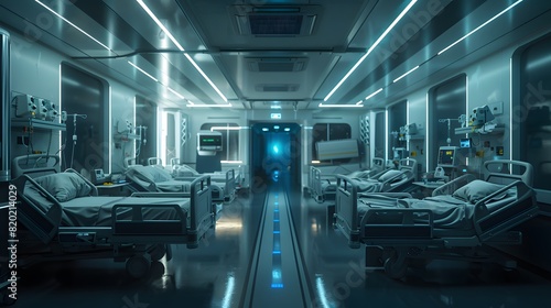 Hospitals bed ICU cabins cyberpunk